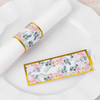 50 Pack Pink Peony Floral Paper Napkin Holder Bands with Gold Edge, Disposable Napkin Rings - 1.5" - Bell Racket Store