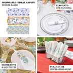 50 Pack Pink Peony Floral Paper Napkin Holder Bands with Gold Edge, Disposable Napkin Rings - 1.5" - Bell Racket Store