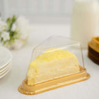 50 - Pack Plastic Cake Slice Favor Containers Gold/Clear - Chic Individual Cheesecake Pie Party Favor Boxes with Lid for Events & Catering 6"x4.5"x2.5" - Bell Racket Store