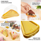 50 - Pack Plastic Cake Slice Favor Containers Gold/Clear - Chic Individual Cheesecake Pie Party Favor Boxes with Lid for Events & Catering 6"x4.5"x2.5" - Bell Racket Store