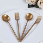 50 - Pack Plastic Dessert Forks and Spoons with Gold Shiny Finish - Heavy Duty Disposable Silverware - Bell Racket Store