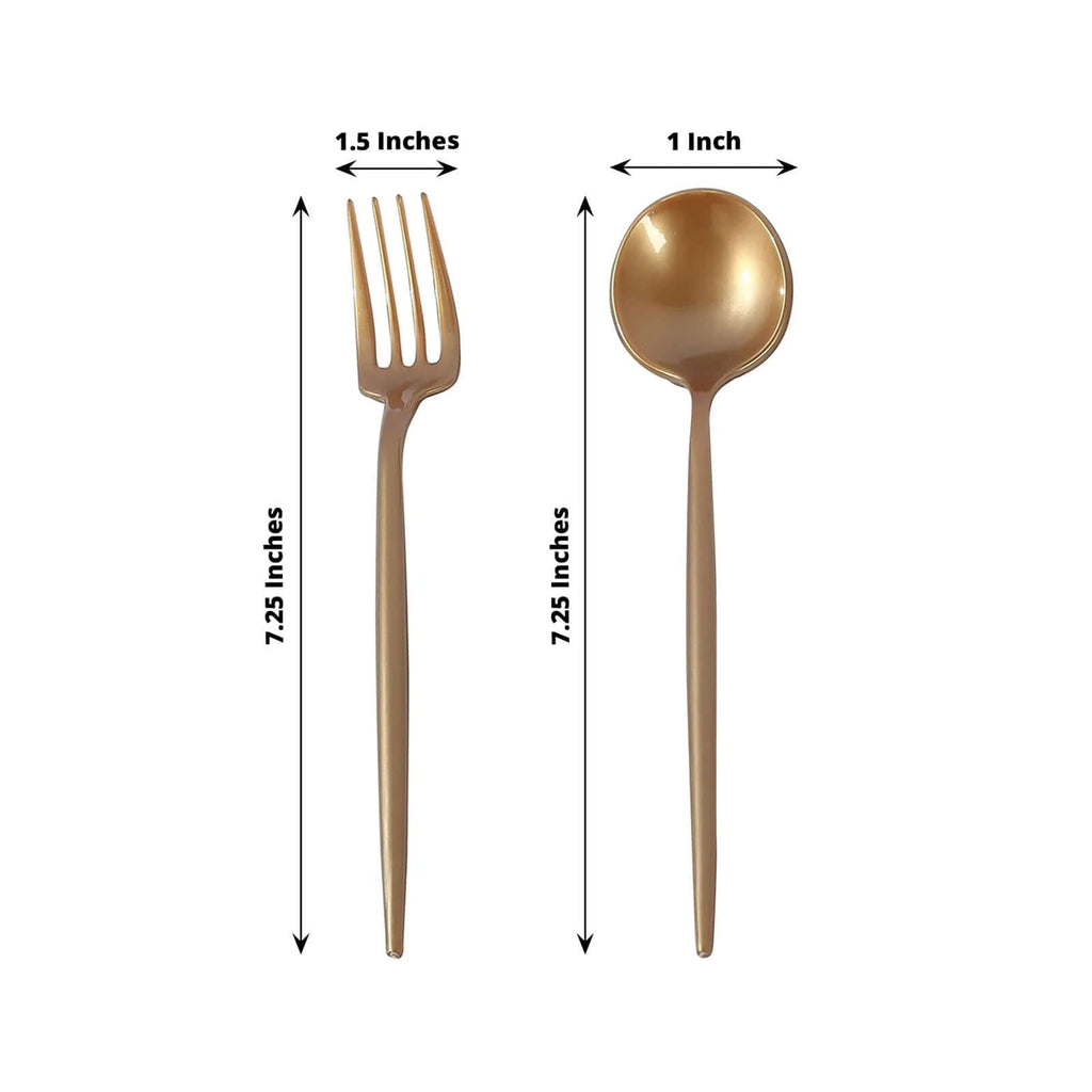 50 - Pack Plastic Dessert Forks and Spoons with Gold Shiny Finish - Heavy Duty Disposable Silverware - Bell Racket Store