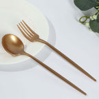50 - Pack Plastic Dessert Forks and Spoons with Gold Shiny Finish - Heavy Duty Disposable Silverware - Bell Racket Store