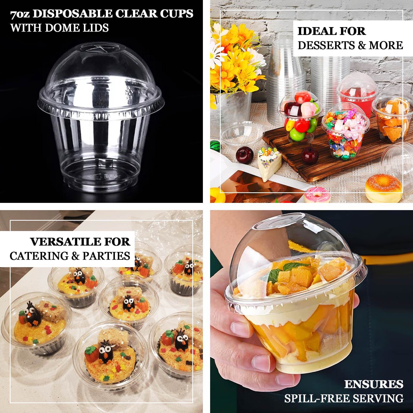 50 - Pack Plastic Dessert Parfait Cups Clear Dome Lid - Perfect for Ice Cream 7oz - Bell Racket Store