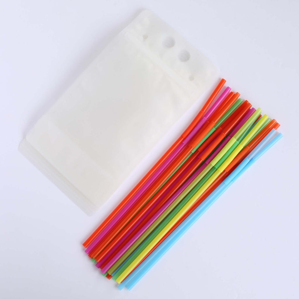 50 - Pack Plastic Drink Pouches 12oz Clear - Stand Up Reclosable Hand - Held Juice Smoothie Drink Bags with Straws and Zipper for Travel & Festivals - Bell Racket Store