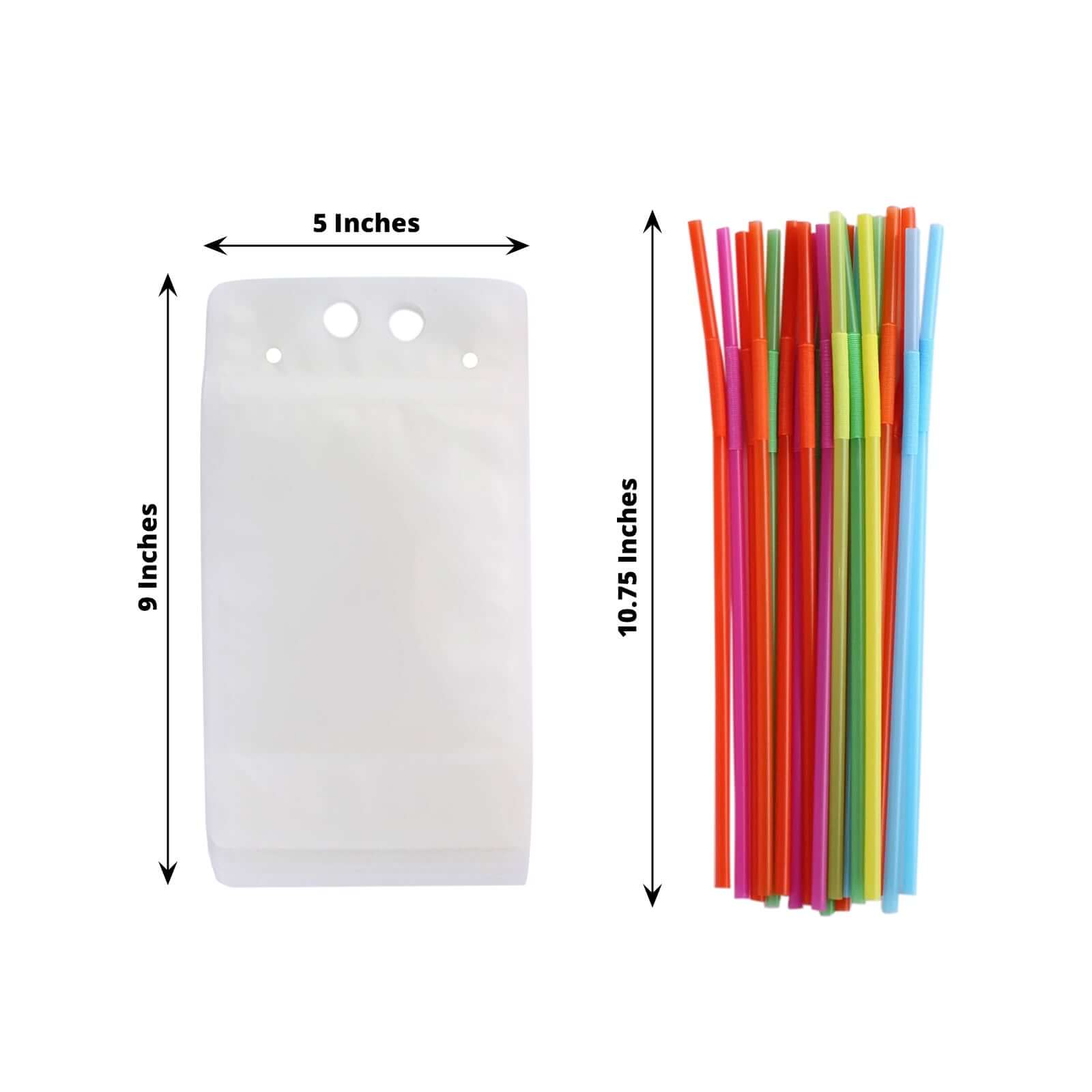 50 - Pack Plastic Drink Pouches 12oz Clear - Stand Up Reclosable Hand - Held Juice Smoothie Drink Bags with Straws and Zipper for Travel & Festivals - Bell Racket Store
