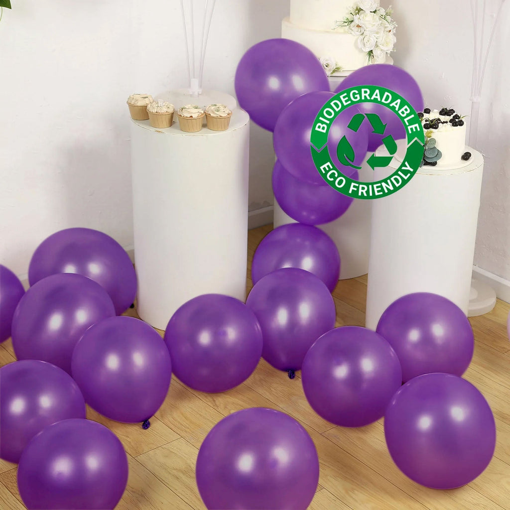 50 Pack Purple Biodegradable Balloons, 12" Thickened Extra Strong Eco - friendly Latex Helium Party Balloons - Bell Racket Store