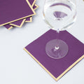 50-Pack Paper Beverage Napkins with Gold Foil Edge Purple - Disposable 2 Ply Cocktail Napkins for Events 6.5"x6.5"