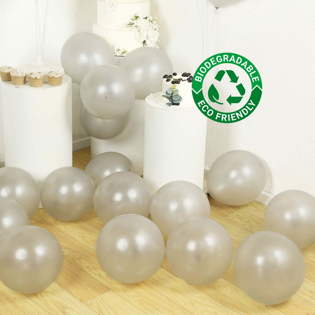 50 Pack Silver Biodegradable Balloons, 12" Thickened Extra Strong Eco - friendly Latex Helium Party Balloons - Bell Racket Store