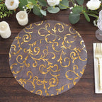 50 - Pack Table Placemats Embossed Foil Flower Design Metallic Gold Round - Sheer Organza Disposable Mats 13" - Bell Racket Store