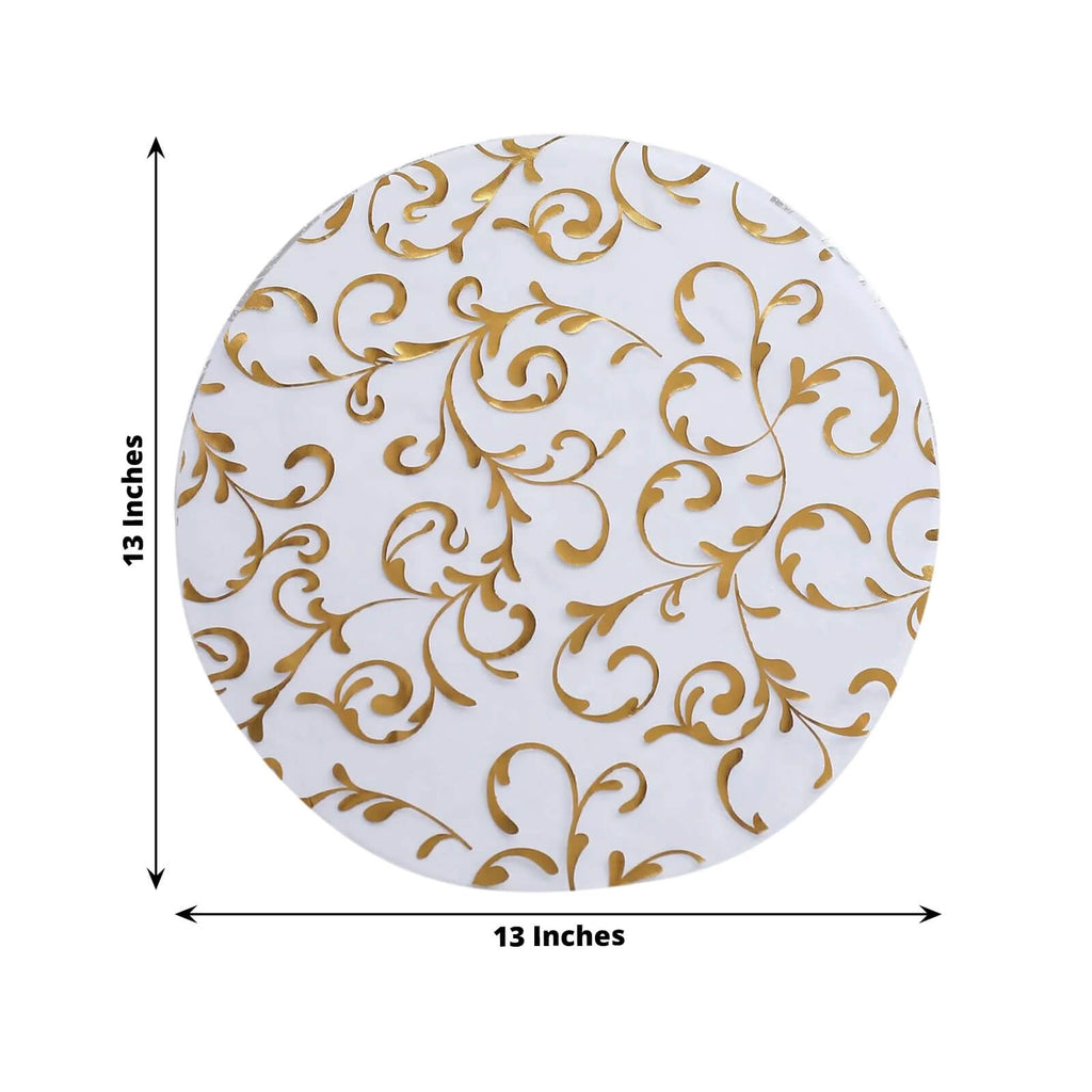 50 - Pack Table Placemats Embossed Foil Flower Design Metallic Gold Round - Sheer Organza Disposable Mats 13" - Bell Racket Store