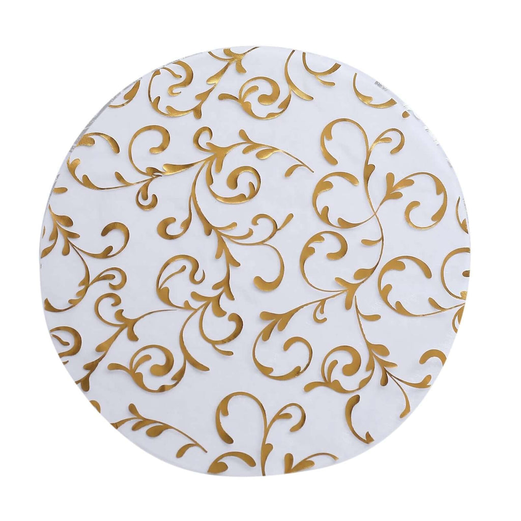 50 - Pack Table Placemats Embossed Foil Flower Design Metallic Gold Round - Sheer Organza Disposable Mats 13" - Bell Racket Store