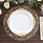 50 - Pack Table Placemats Embossed Foil Flower Design Metallic Gold Round - Sheer Organza Disposable Mats 13" - Bell Racket Store