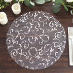 50 - Pack Table Placemats Embossed Foil Flower Design Metallic Silver Round - Sheer Organza Disposable Mats 13" - Bell Racket Store