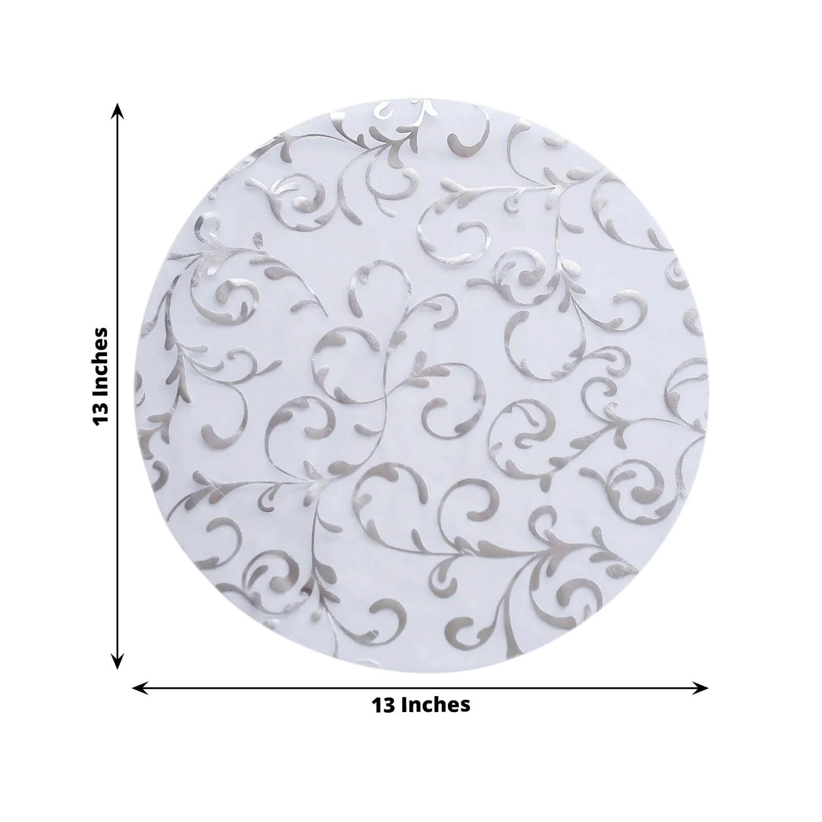 50 - Pack Table Placemats Embossed Foil Flower Design Metallic Silver Round - Sheer Organza Disposable Mats 13" - Bell Racket Store