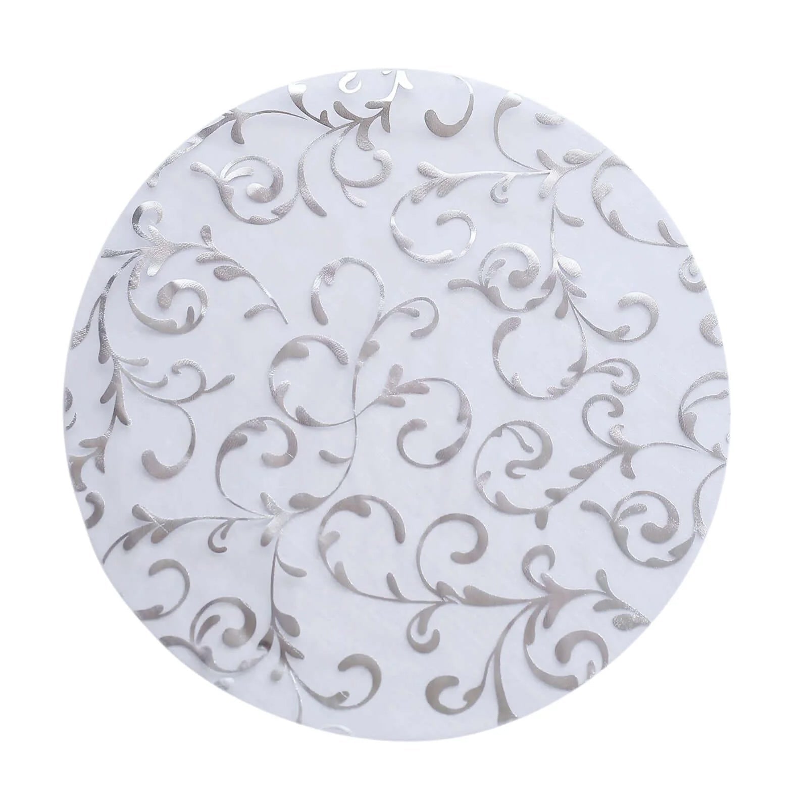 50 - Pack Table Placemats Embossed Foil Flower Design Metallic Silver Round - Sheer Organza Disposable Mats 13" - Bell Racket Store