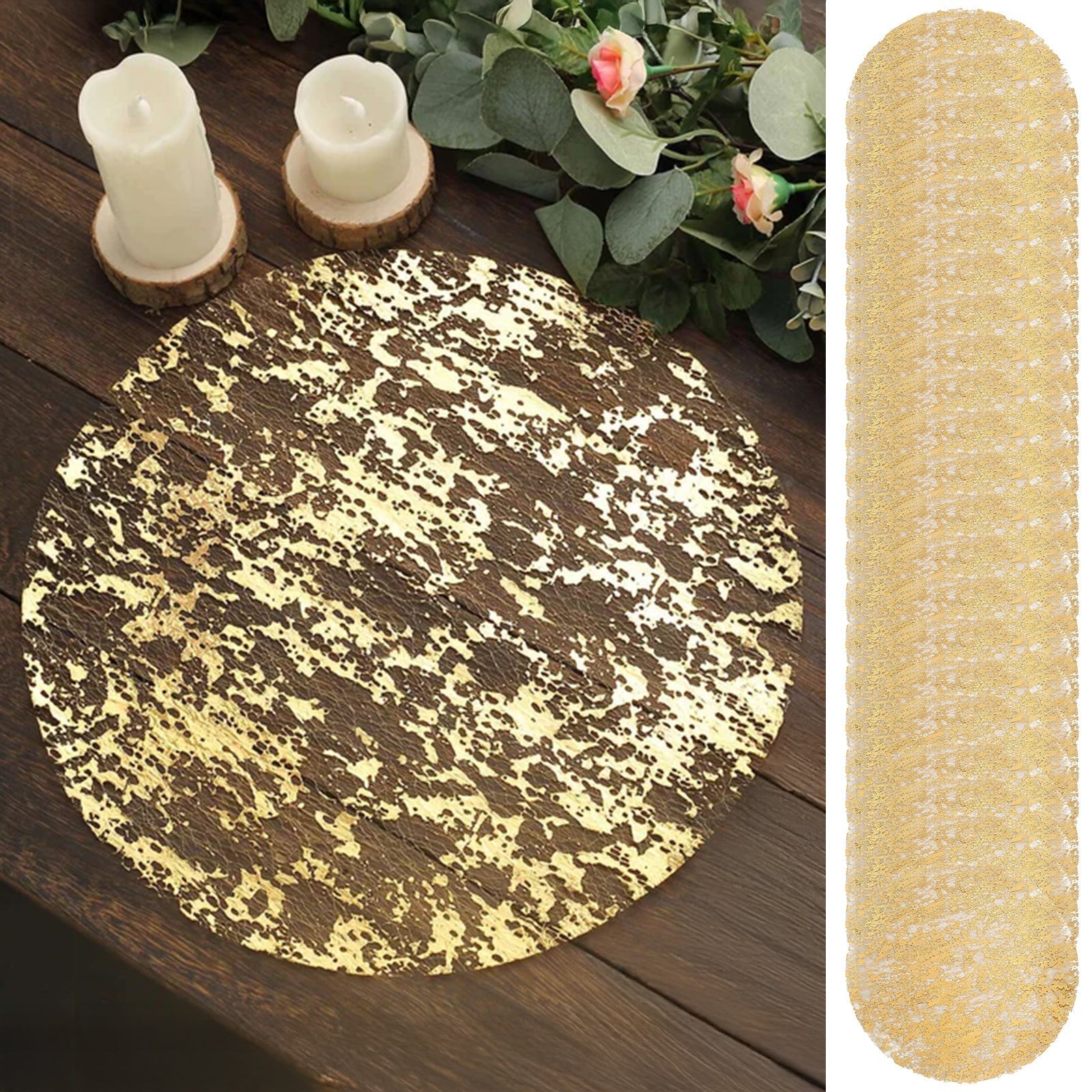 50 - Pack Table Placemats Foil Design Metallic Gold Round - Mesh Disposable Shiny Dining Mats 13" - Bell Racket Store