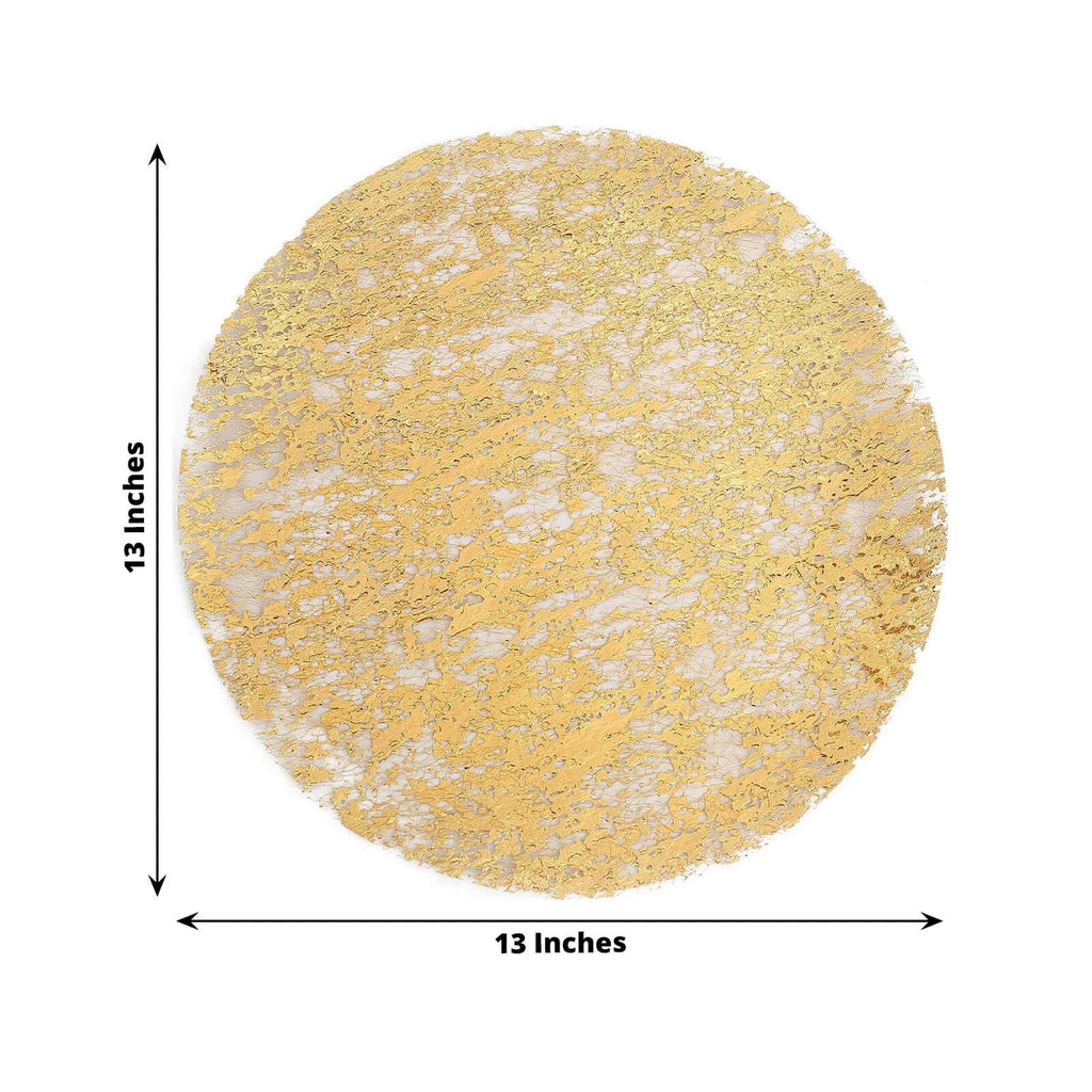 50 - Pack Table Placemats Foil Design Metallic Gold Round - Mesh Disposable Shiny Dining Mats 13" - Bell Racket Store