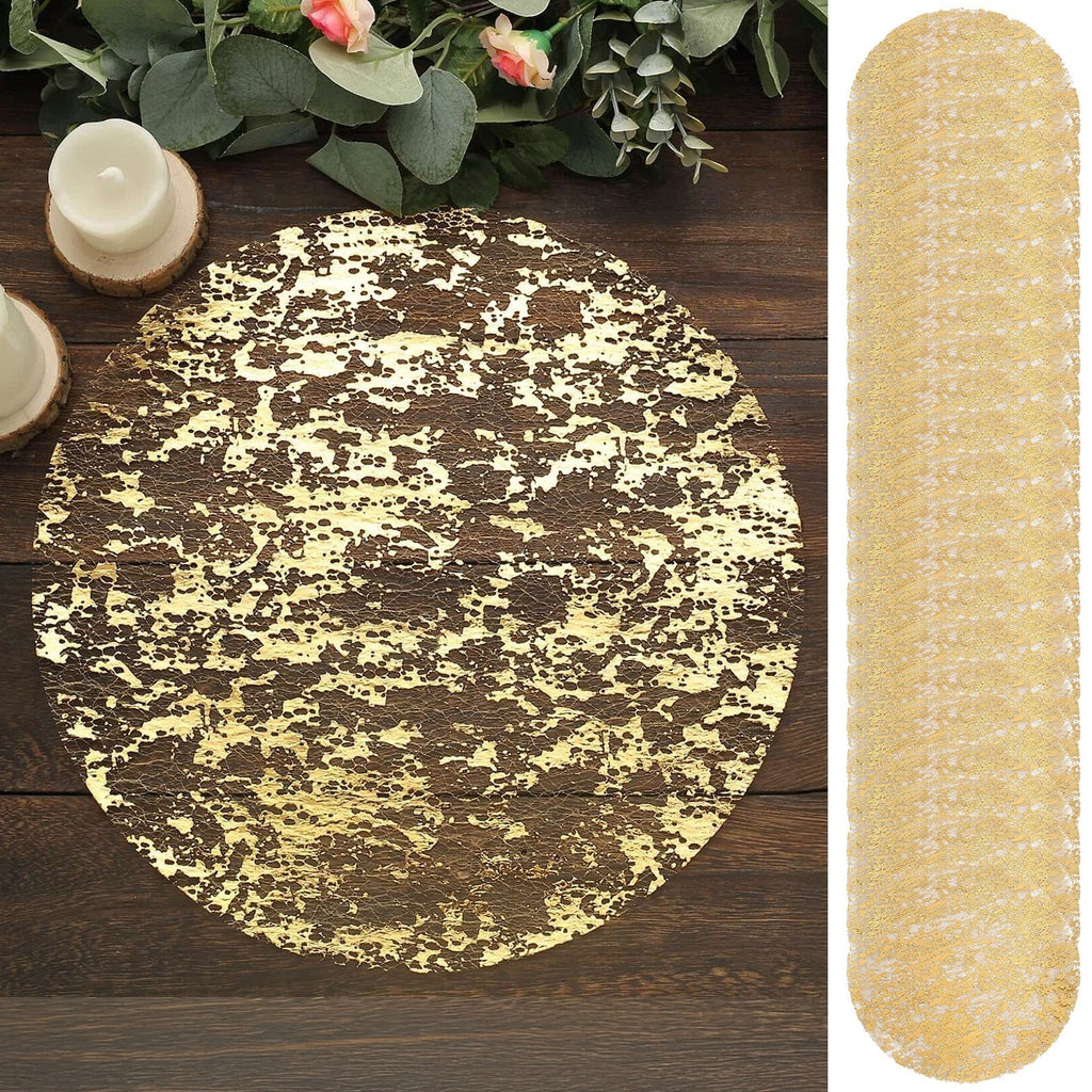 50 - Pack Table Placemats Foil Design Metallic Gold Round - Mesh Disposable Shiny Dining Mats 13" - Bell Racket Store