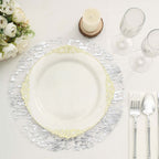 50 - Pack Table Placemats Foil Design Metallic Silver Round - Mesh Disposable Shiny Dining Mats 13" - Bell Racket Store