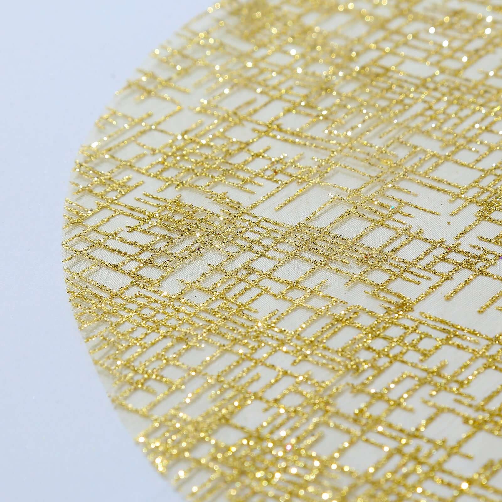 50 - Pack Table Placemats Glitter Design Metallic Gold Round - Mesh Polyester Disposable Mats 13" - Bell Racket Store
