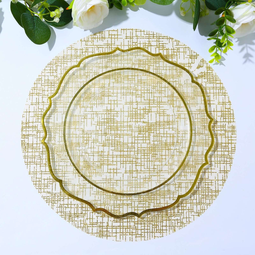 50 - Pack Table Placemats Glitter Design Metallic Gold Round - Mesh Polyester Disposable Mats 13" - Bell Racket Store