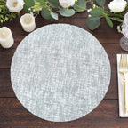 50 - Pack Table Placemats Glitter Design Metallic Silver Round - Mesh Polyester Disposable Mats 13" - Bell Racket Store
