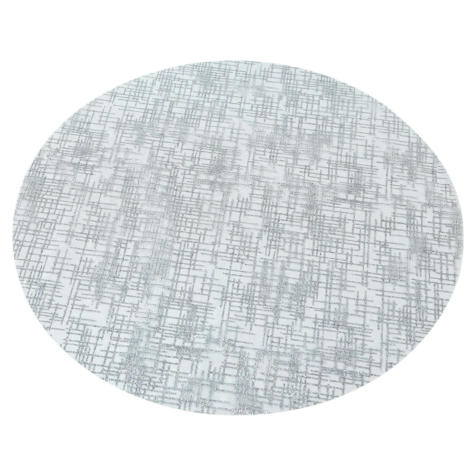 50 - Pack Table Placemats Glitter Design Metallic Silver Round - Mesh Polyester Disposable Mats 13" - Bell Racket Store