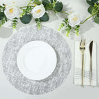 50 - Pack Table Placemats Glitter Design Metallic Silver Round - Mesh Polyester Disposable Mats 13" - Bell Racket Store