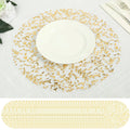 50 - Pack Table Placemats Gold Foil Leaf Vine Design White Round - Organza Disposable Floral Mats 13" - Bell Racket Store