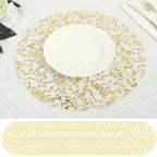 50 - Pack Table Placemats Gold Foil Leaf Vine Design White Round - Organza Disposable Floral Mats 13" - Bell Racket Store