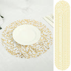 50 - Pack Table Placemats Gold Foil Leaf Vine Design White Round - Organza Disposable Floral Mats 13" - Bell Racket Store