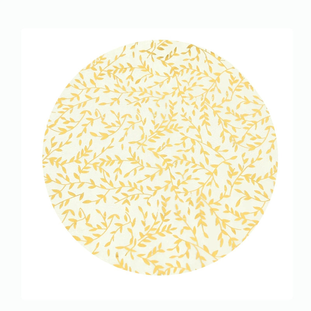 50 - Pack Table Placemats Gold Foil Leaf Vine Design White Round - Organza Disposable Floral Mats 13" - Bell Racket Store