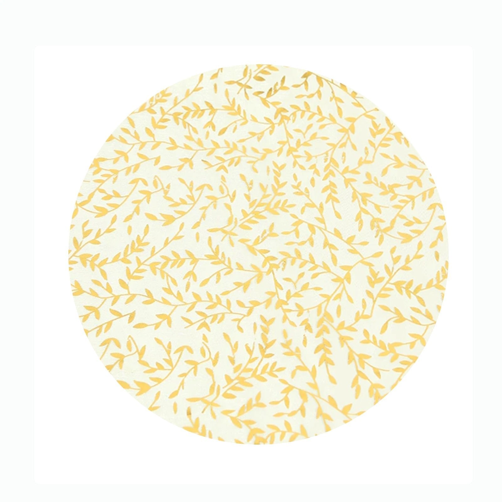 50 - Pack Table Placemats Gold Foil Leaf Vine Design White Round - Organza Disposable Floral Mats 13" - Bell Racket Store