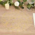 50 - Pack Table Placemats Gold Foil Leaf Vine Design White Round - Organza Disposable Floral Mats 13" - Bell Racket Store
