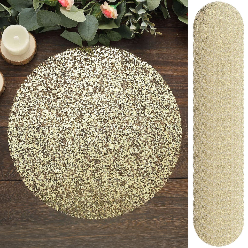 50 - Pack Table Placemats Sequin Design Metallic Gold Round - Mesh Disposable Dust - Free Dining Mats 13" - Bell Racket Store