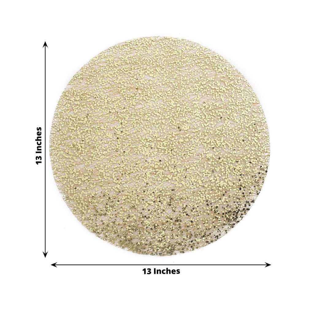 50 - Pack Table Placemats Sequin Design Metallic Gold Round - Mesh Disposable Dust - Free Dining Mats 13" - Bell Racket Store