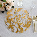 50 - Pack Table Placemats Swirl Foil Floral Design Metallic Gold Round - Sheer Organza Disposable Mats 13" - Bell Racket Store