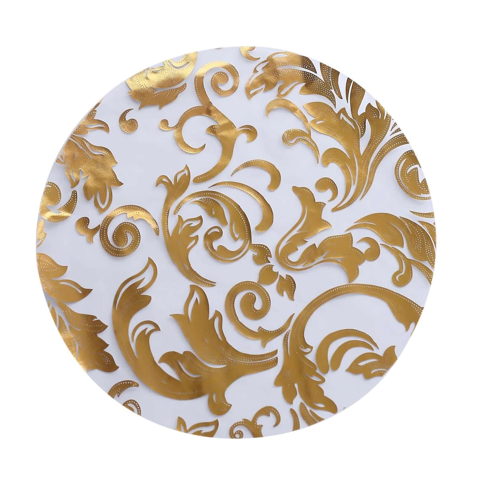 50 - Pack Table Placemats Swirl Foil Floral Design Metallic Gold Round - Sheer Organza Disposable Mats 13" - Bell Racket Store