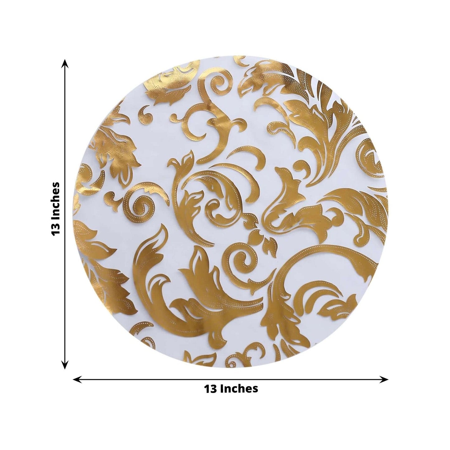 50 - Pack Table Placemats Swirl Foil Floral Design Metallic Gold Round - Sheer Organza Disposable Mats 13" - Bell Racket Store
