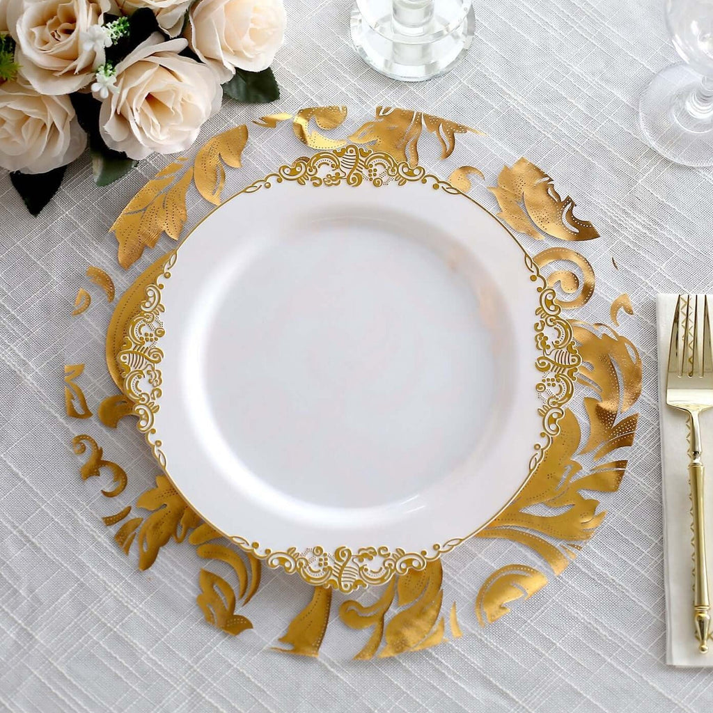 50 - Pack Table Placemats Swirl Foil Floral Design Metallic Gold Round - Sheer Organza Disposable Mats 13" - Bell Racket Store