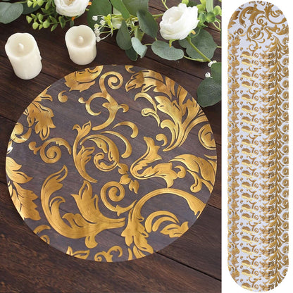 50 - Pack Table Placemats Swirl Foil Floral Design Metallic Gold Round - Sheer Organza Disposable Mats 13" - Bell Racket Store