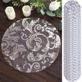 50 - Pack Table Placemats Swirl Foil Floral Design Metallic Silver Round - Sheer Organza Disposable Mats 13" - Bell Racket Store