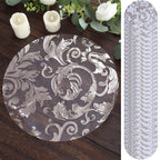50 - Pack Table Placemats Swirl Foil Floral Design Metallic Silver Round - Sheer Organza Disposable Mats 13" - Bell Racket Store