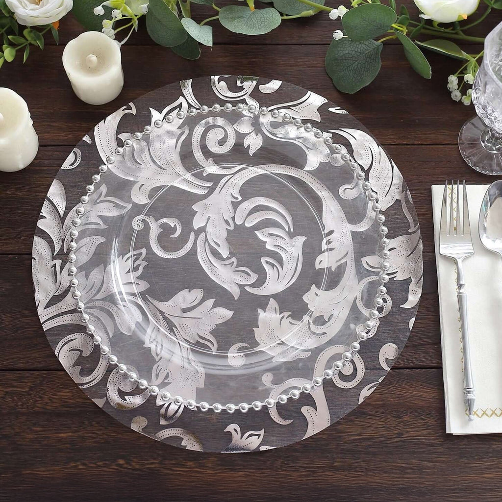 50 - Pack Table Placemats Swirl Foil Floral Design Metallic Silver Round - Sheer Organza Disposable Mats 13" - Bell Racket Store