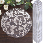 50 - Pack Table Placemats Swirl Foil Floral Design Metallic Silver Round - Sheer Organza Disposable Mats 13" - Bell Racket Store