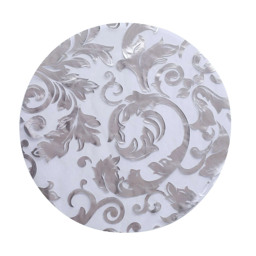 50 - Pack Table Placemats Swirl Foil Floral Design Metallic Silver Round - Sheer Organza Disposable Mats 13" - Bell Racket Store