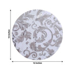 50 - Pack Table Placemats Swirl Foil Floral Design Metallic Silver Round - Sheer Organza Disposable Mats 13" - Bell Racket Store