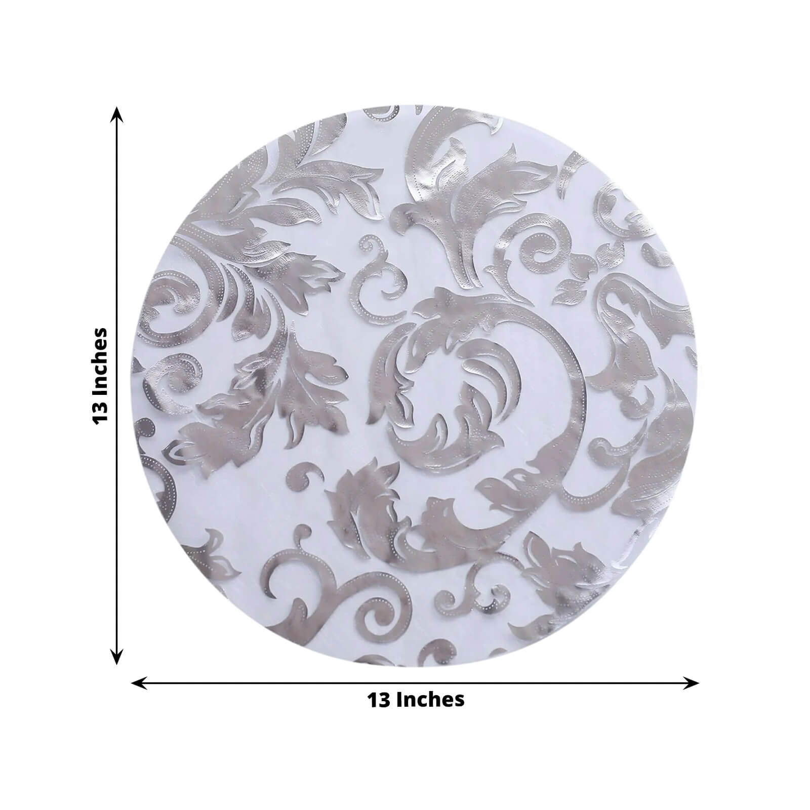 50 - Pack Table Placemats Swirl Foil Floral Design Metallic Silver Round - Sheer Organza Disposable Mats 13" - Bell Racket Store
