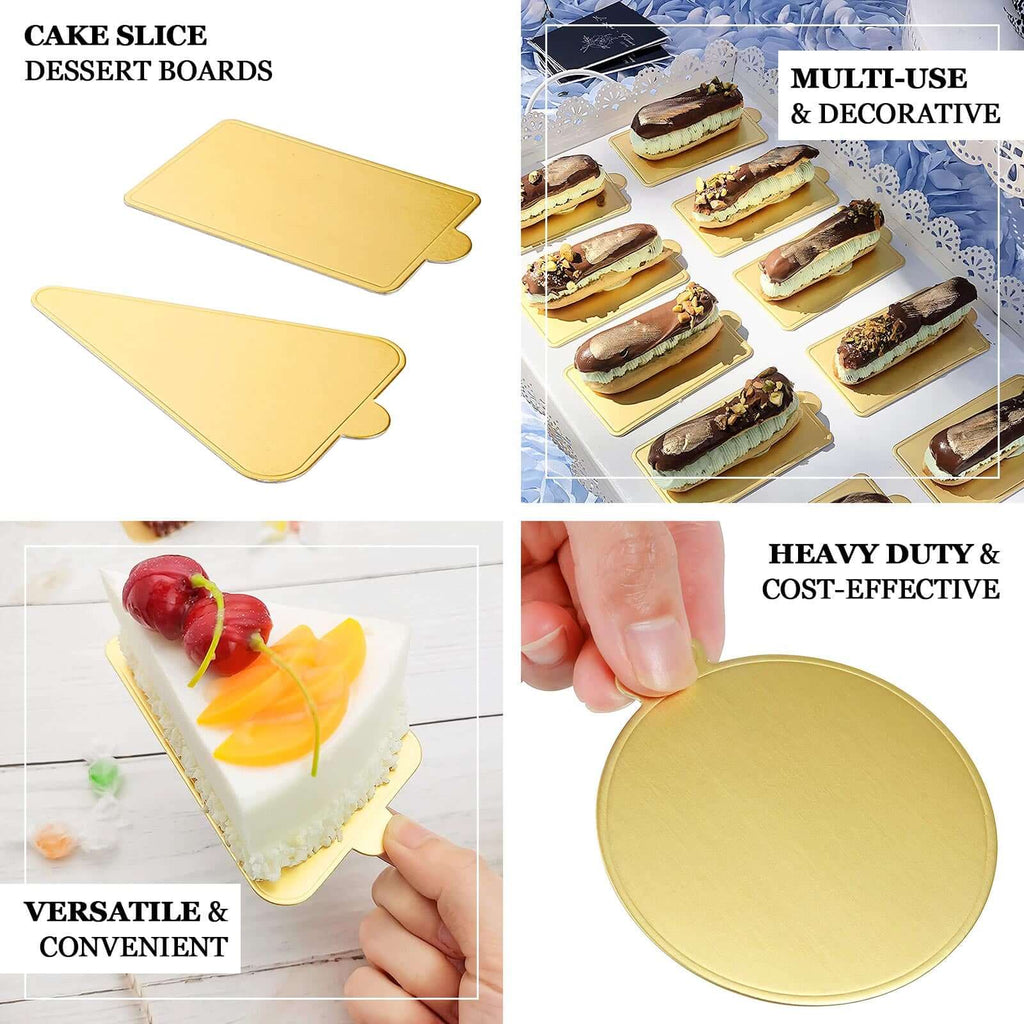 50 - Pack Triangle Cake Boards in Gold Cardboard - Grease Proof Mini Paper Trays for Pastries Cupcakes & Dessert Slices 2.8"x 4.5" - Bell Racket Store